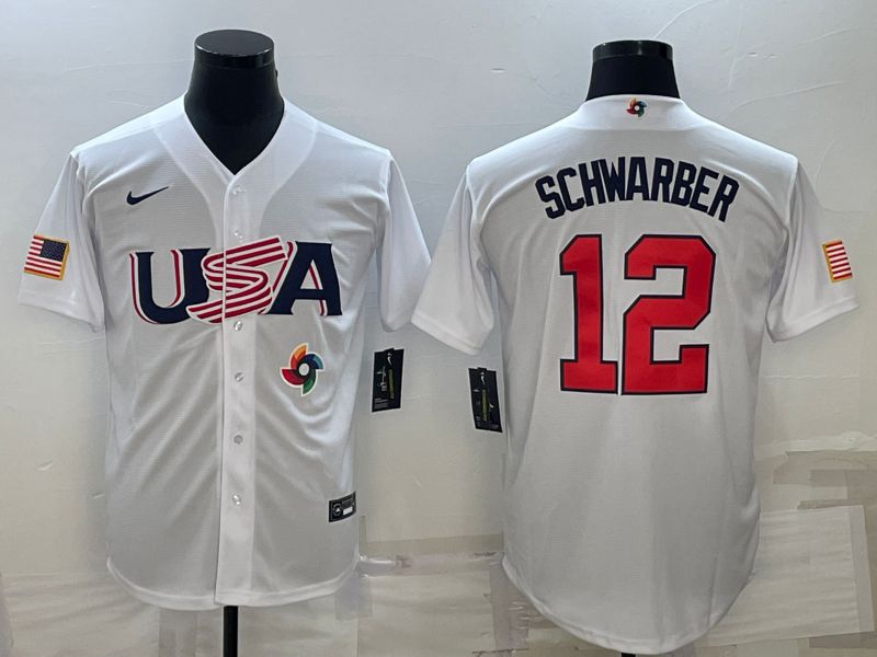 Men 2023 World Cub USA #12 Schwarber White Nike MLB Jersey9->more jerseys->MLB Jersey